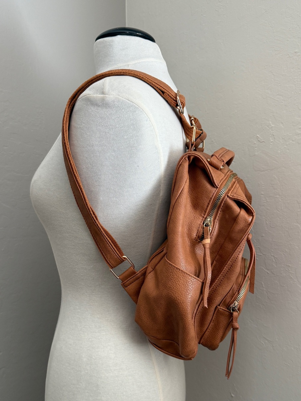 Brown Faux Leather Backpack - Picture 2 of 7
